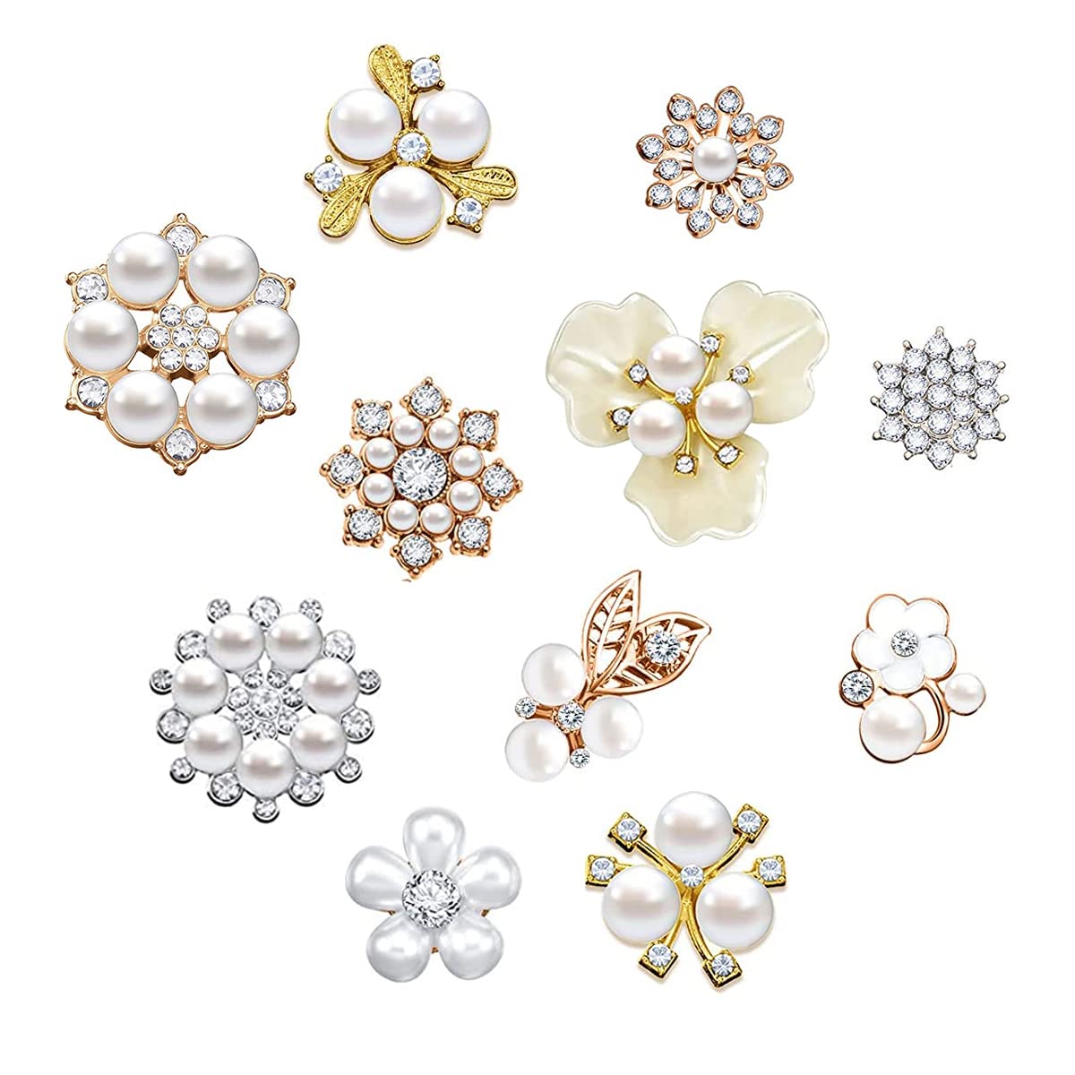SANNIDHI 11pcs Pearl Rhinestone Brooch Buttons Alloy Flower Flat Back Embellishments Sewing Buttons for Jewelry Making, DIY Craft, Clothes Bags Decoration, Wedding Party Supplies, Hair Accessories SANNIDHI 11pcs Pearl Rhinestone Brooch Buttons Alloy Flower Flat Back Embellishments Sewing Buttons for Jewelry Making, DIY Craft, Clothes Bags Decoration, Wedding Party Supplies, Hair Accessories